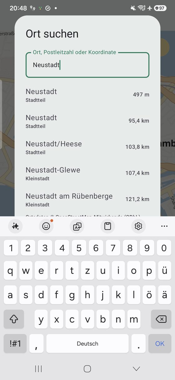 Ortssuche — der nächstgelegene Treffer zuerst