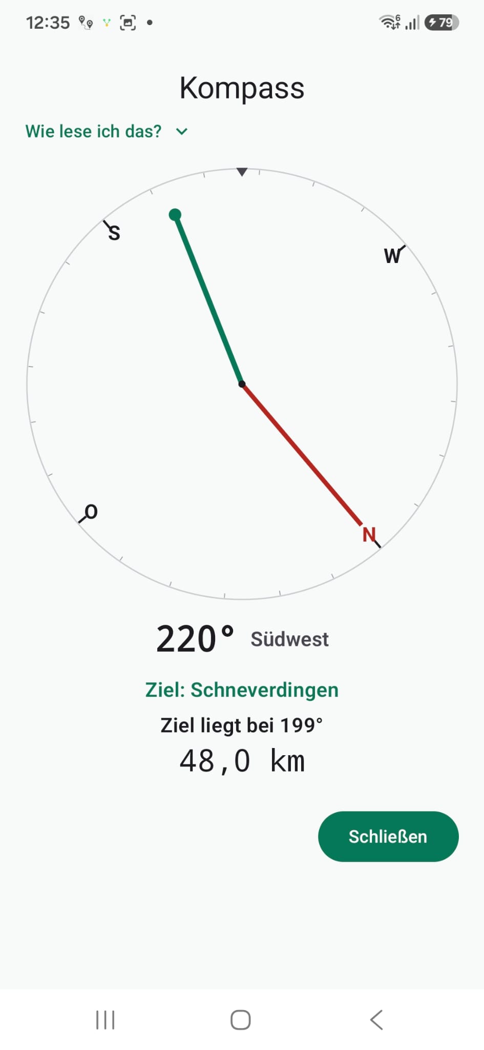 Kompass — Richtung und Entfernung zum Ziel