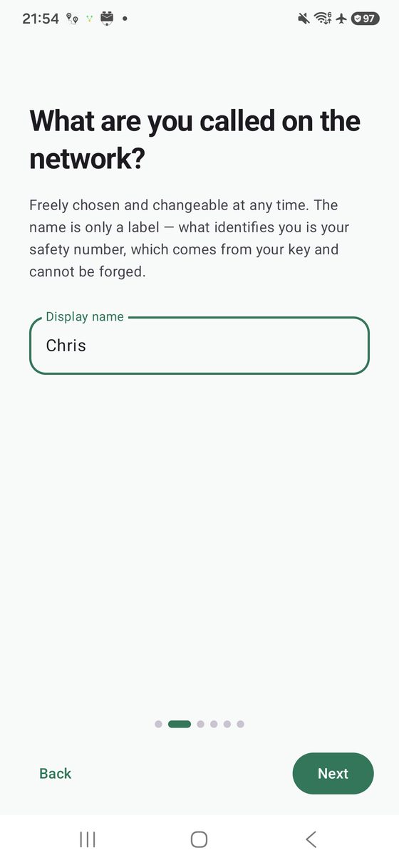 Setup — choosing a display name