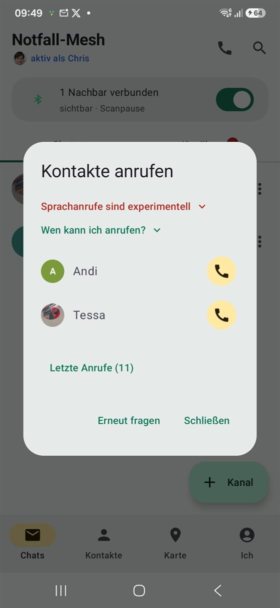 Kontakte anrufen — wer gerade in Funkreichweite ist