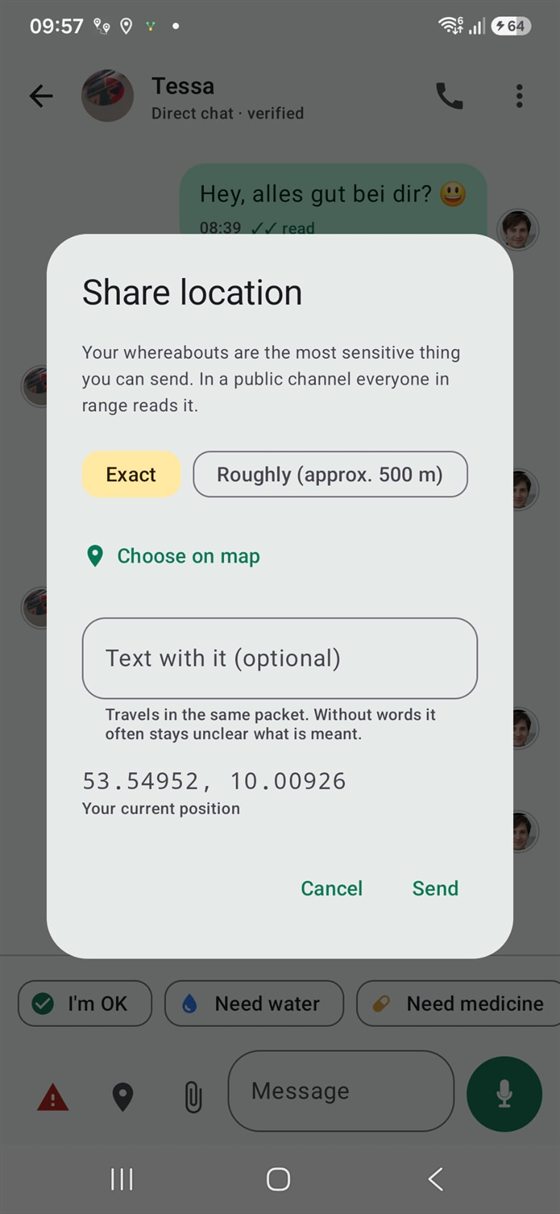 Share location — exact or roughly, with a word alongside